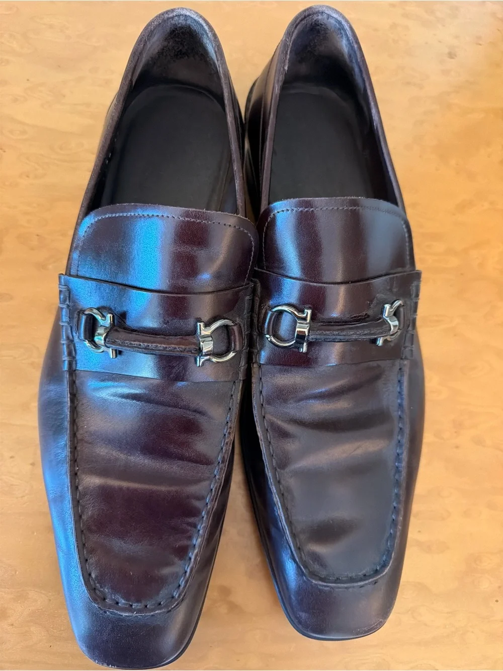Salvatore Ferragamo Dark Brown Leather Slip-On Loafers